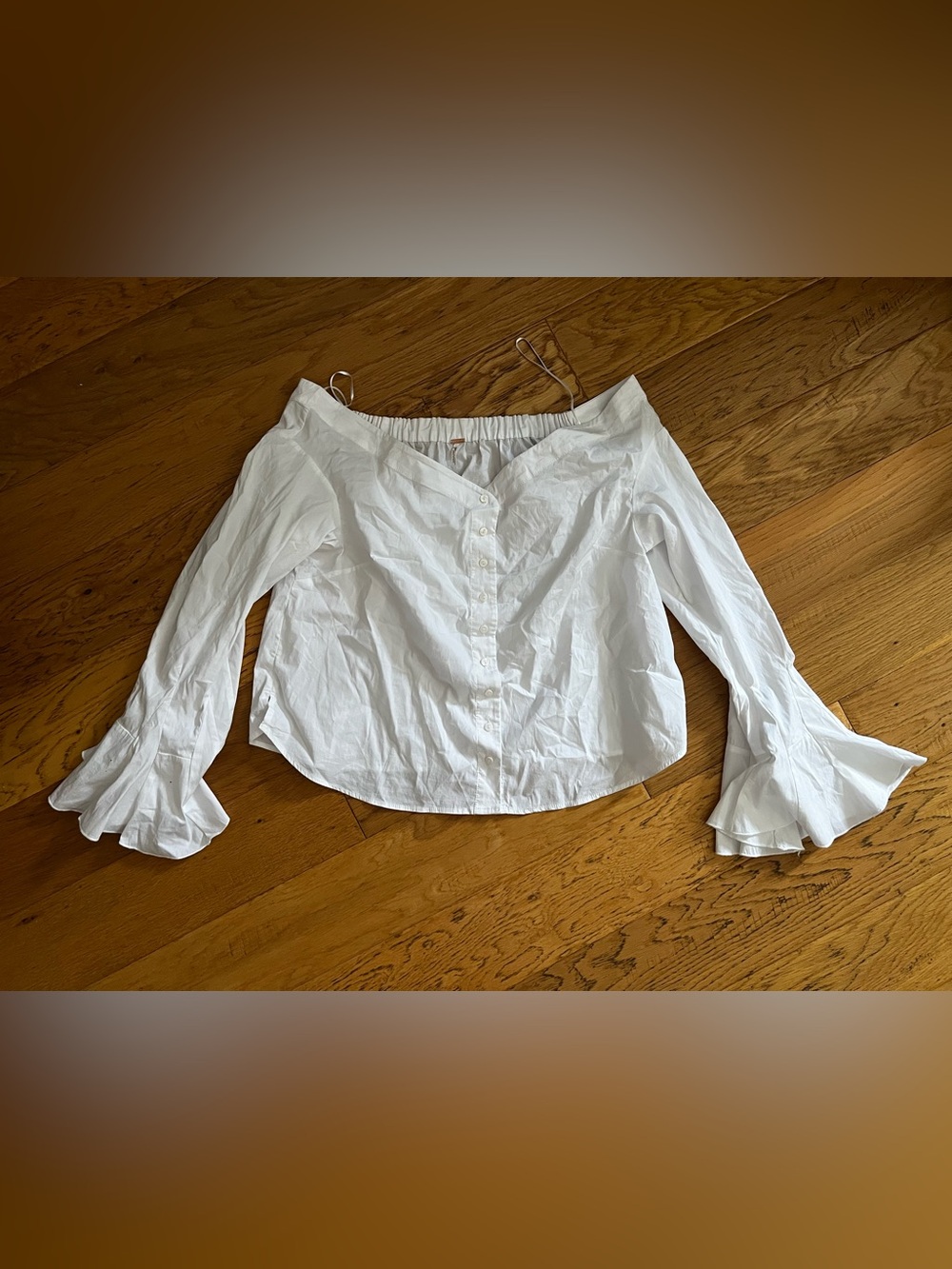 FREE PEOPLE - M - Women’s White Off-Shoulder Button Front Blouse